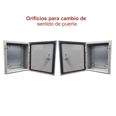 Gabinete de Acero IP66 Uso en Intemperie (400 x 400 x 200 mm) con Placa Trasera Interior de Metal y Compuerta Inferior Atornillable (Incluye Chapa y Llave T).