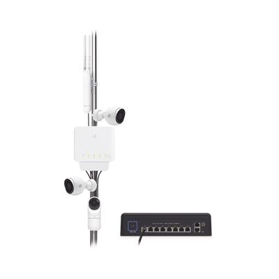 Switch UniFi FLEX de 5 puertos para semi-exterior IP55 (1 x PoE de entrada 802.3af/at/bt y 4 puertos PoE de salida 802.3af)