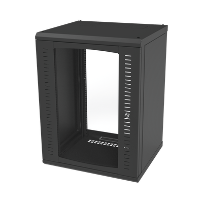 [SR-1916-GFP] Gabinete para Montaje en Pared, Puerta de Cristal Templado, Cuerpo Fijo con Rack 19" de 16 Unidades